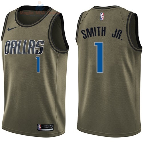 Acquista Maglia NBA Dallas Mavericks Servizio Di Saluto #1 Dennis Smith Jr Nike Army Green 2018