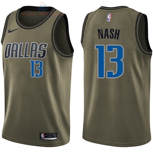 Acquista Maglia NBA Dallas Mavericks Servizio Di Saluto #13 Steve Nash Nike Army Green 2018