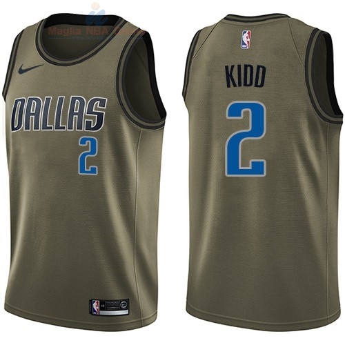 Acquista Maglia NBA Dallas Mavericks Servizio Di Saluto #2 Jason Kidd Nike Army Green 2018