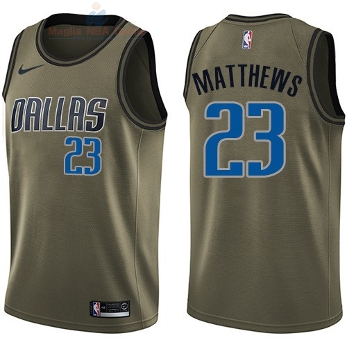 Acquista Maglia NBA Dallas Mavericks Servizio Di Saluto #23 Wesley Matthews Nike Army Green 2018