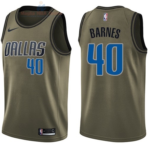 Acquista Maglia NBA Dallas Mavericks Servizio Di Saluto #40 Harrison Barnes Nike Army Green 2018