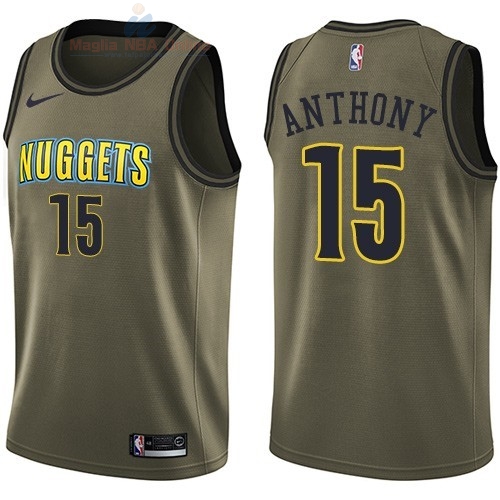 Acquista Maglia NBA Denver Nuggets Servizio Di Saluto #15 Carmelo Anthony Nike Army Green 2018