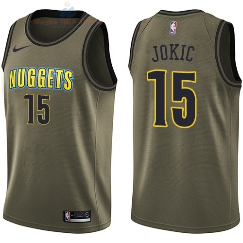 Acquista Maglia NBA Denver Nuggets Servizio Di Saluto #15 Nikola Jokic Nike Army Green 2018