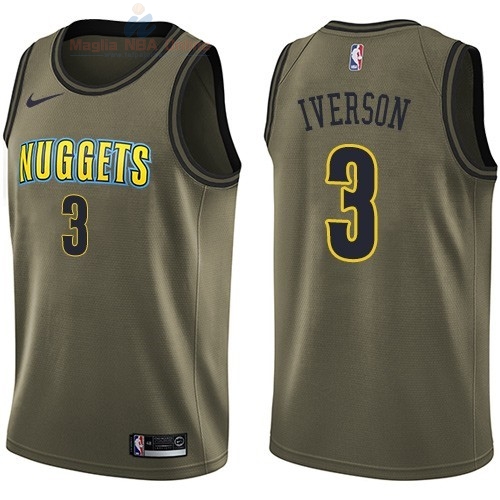 Acquista Maglia NBA Denver Nuggets Servizio Di Saluto #3 Allen Iverson Nike Army Green 2018