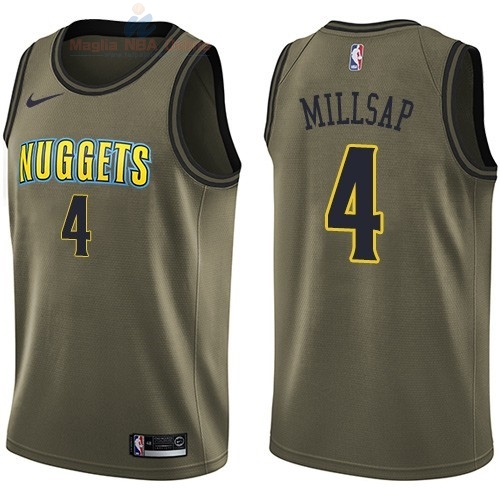 Acquista Maglia NBA Denver Nuggets Servizio Di Saluto #4 Paul Millsap Nike Army Green 2018