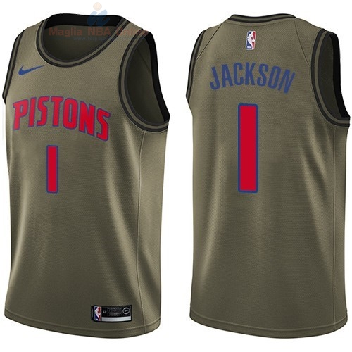 Acquista Maglia NBA Detroit Pistons Servizio Di Saluto #1 Reggie Jackson Nike Army Green 2018