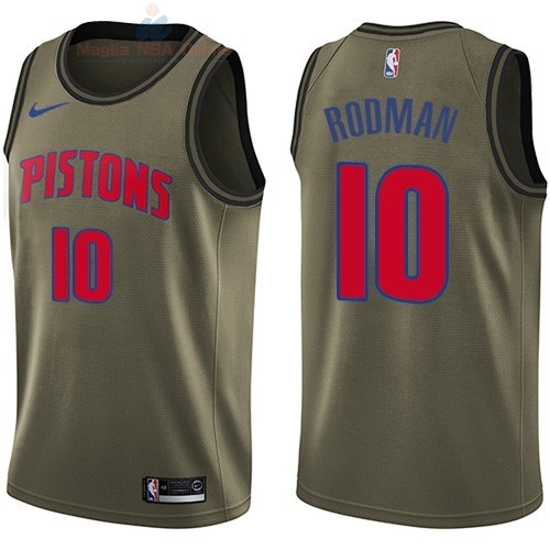 Acquista Maglia NBA Detroit Pistons Servizio Di Saluto #10 Dennis Rodma Nike Army Green 2018