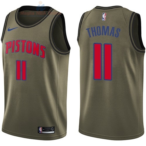 Acquista Maglia NBA Detroit Pistons Servizio Di Saluto #11 Isiah Thomas Nike Army Green 2018