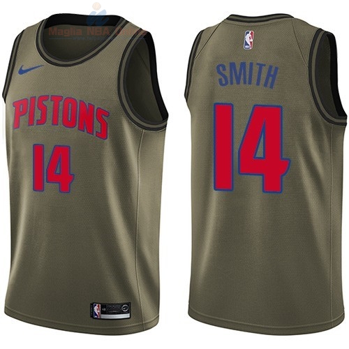 Acquista Maglia NBA Detroit Pistons Servizio Di Saluto #14 Ish Smith Nike Army Green 2018