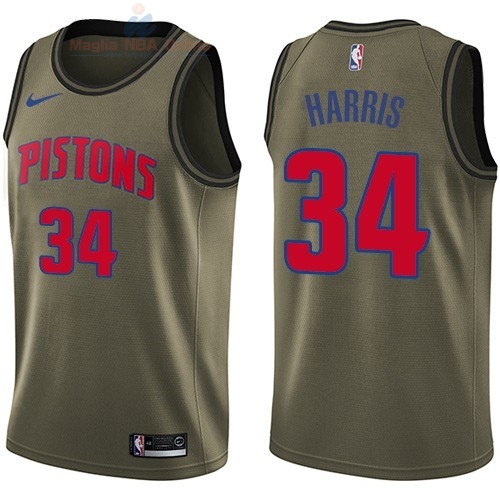 Acquista Maglia NBA Detroit Pistons Servizio Di Saluto #34 Tobias Harris Nike Army Green 2018