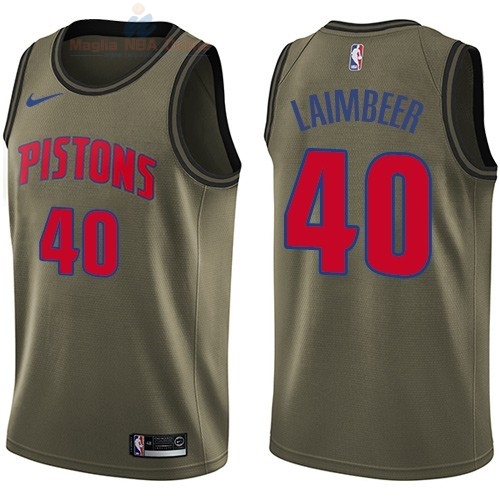 Acquista Maglia NBA Detroit Pistons Servizio Di Saluto #40 Bill Laimbeer Nike Army Green 2018