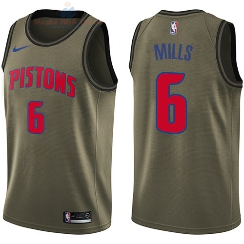 Acquista Maglia NBA Detroit Pistons Servizio Di Saluto #6 Terry Mills Nike Army Green 2018