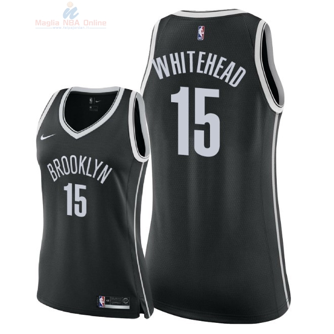 Acquista Maglia NBA Donna Brooklyn Nets #15 Isaiah Whitehead Nero Icon 2018