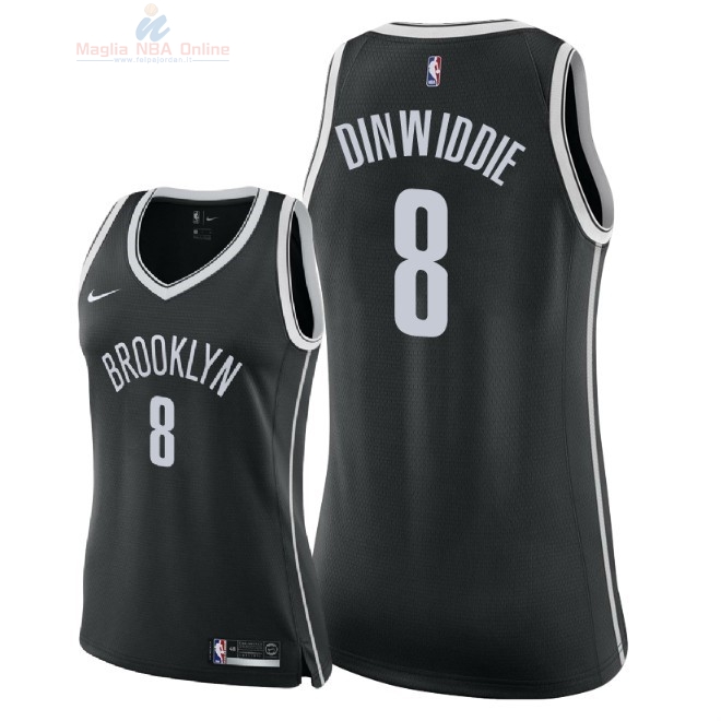 Acquista Maglia NBA Donna Brooklyn Nets #8 Spencer Dinwiddie Nero Icon 2018