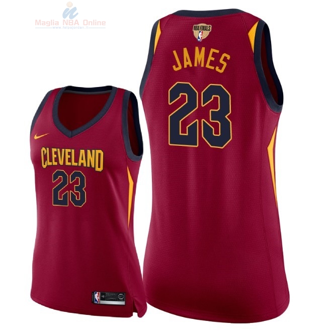 Acquista Maglia NBA Donna Cleveland Cavaliers 2018 Campionato Finali #23 LeBron James Rosso Icon Patch