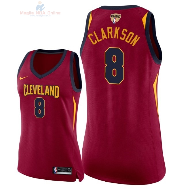 Acquista Maglia NBA Donna Cleveland Cavaliers 2018 Campionato Finali #8 Jordan Clarkson Rosso Icon Patch