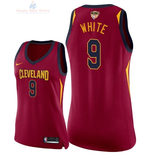 Acquista Maglia NBA Donna Cleveland Cavaliers 2018 Campionato Finali #9 Okaro White Rosso Icon Patch