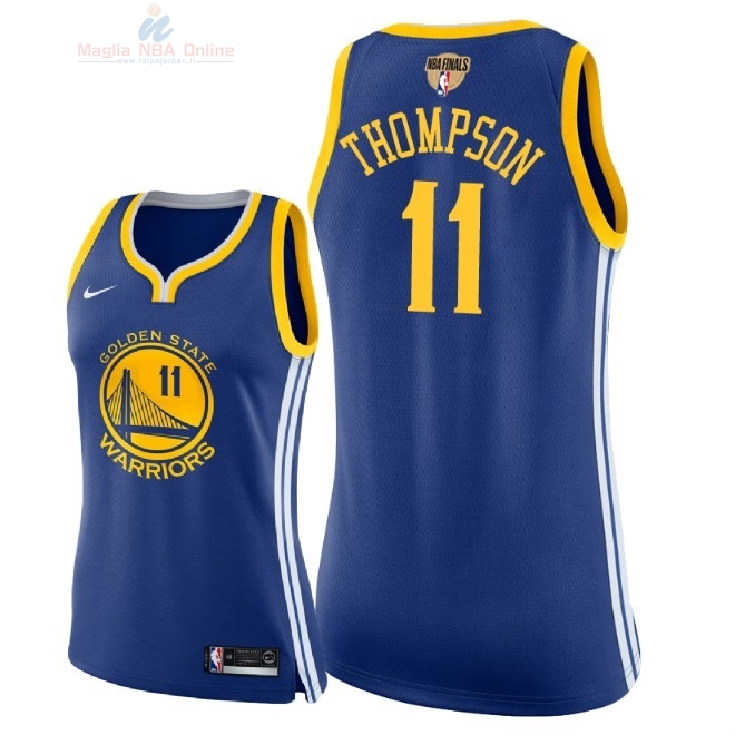 Acquista Maglia NBA Donna Golden State Warriors 2018 Campionato Finali #11 Klay Thompson Blu Icon Patch