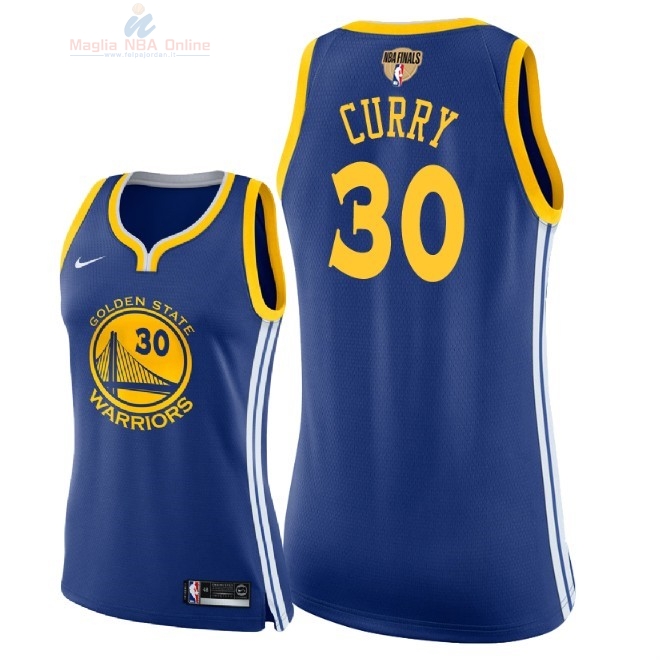 Acquista Maglia NBA Donna Golden State Warriors 2018 Campionato Finali #30 Stephen Curry Blu Icon Patch