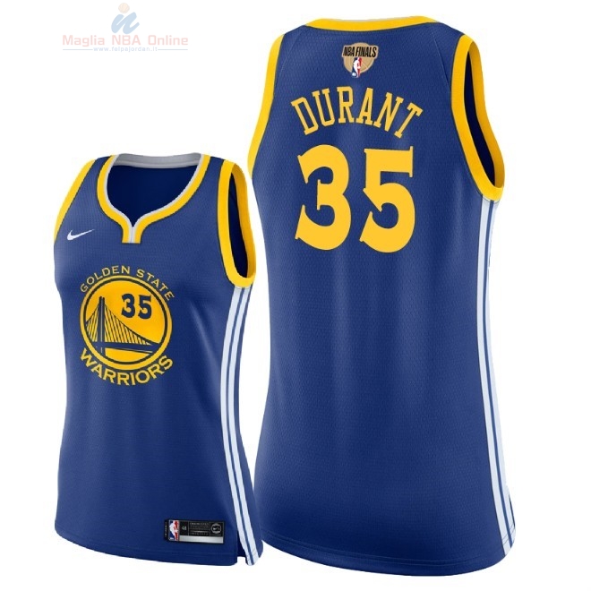 Acquista Maglia NBA Donna Golden State Warriors 2018 Campionato Finali #35 Kevin Durant Blu Icon Patch