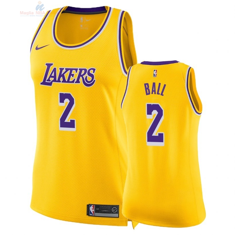 Acquista Maglia NBA Donna Los Angeles Lakers #2 Lonzo Ball Giallo Icon 2018-19