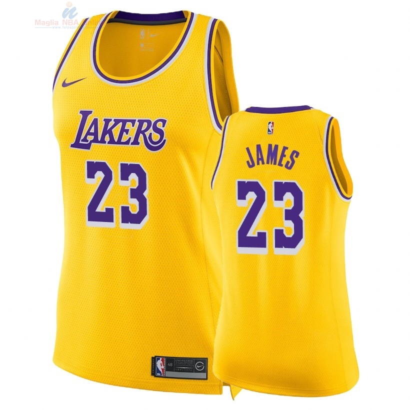 Acquista Maglia NBA Donna Los Angeles Lakers #23 LeBron James Giallo Icon 2018-19