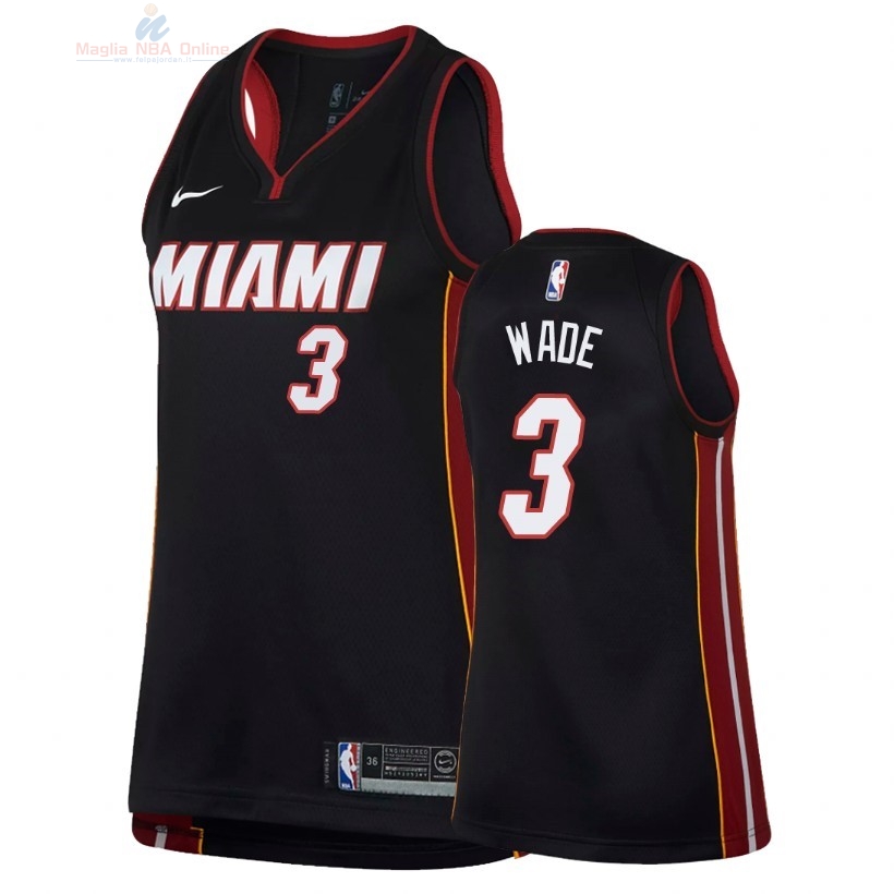 Acquista Maglia NBA Donna Miami Heat #3 Dwyane Wade Nero Icon 2018