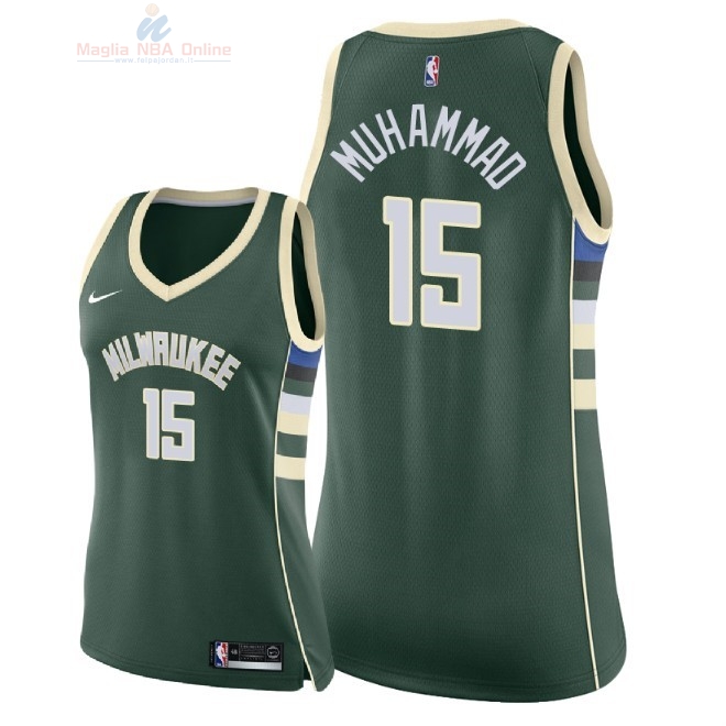 Acquista Maglia NBA Donna Milwaukee Bucks #15 Shabazz Muhammad Verde Icon 2018