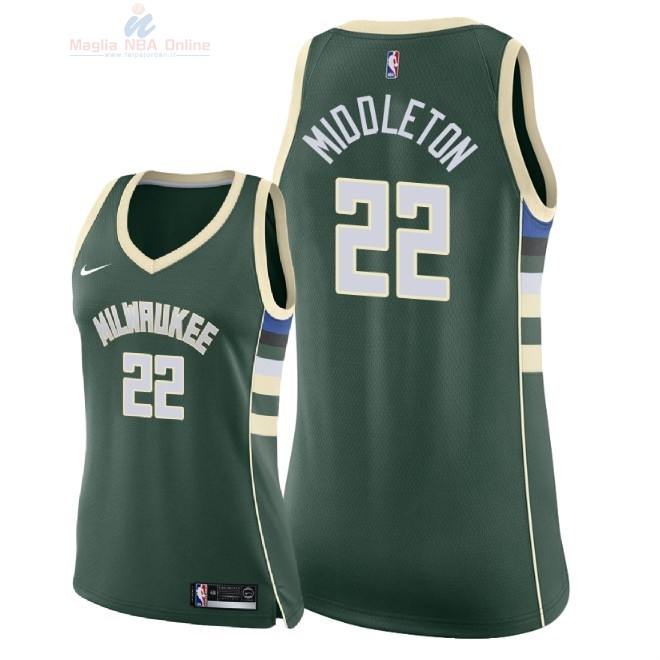 Acquista Maglia NBA Donna Milwaukee Bucks #22 Khris Middleton Verde Icon 2018