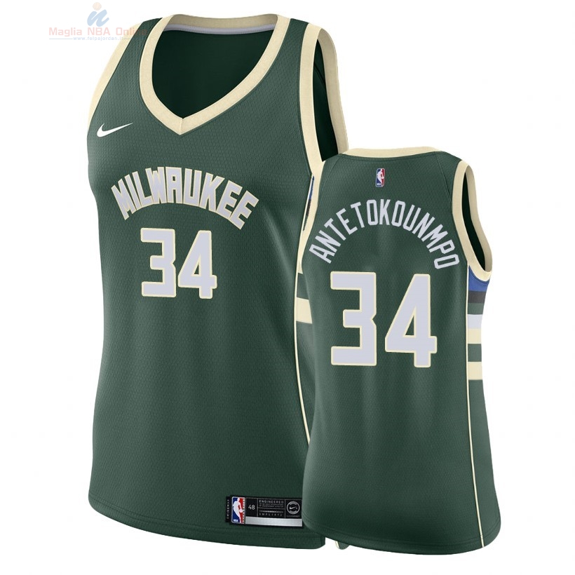 Acquista Maglia NBA Donna Milwaukee Bucks #34 Giannis Antetokounmpo Verde Icon 2018