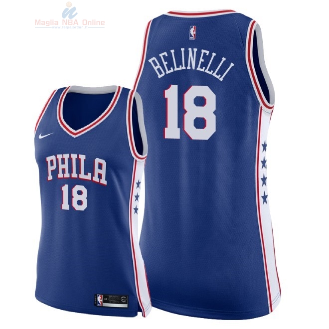 Acquista Maglia NBA Donna Philadelphia Sixers #18 Marco Belinelli Blu Icon 2018