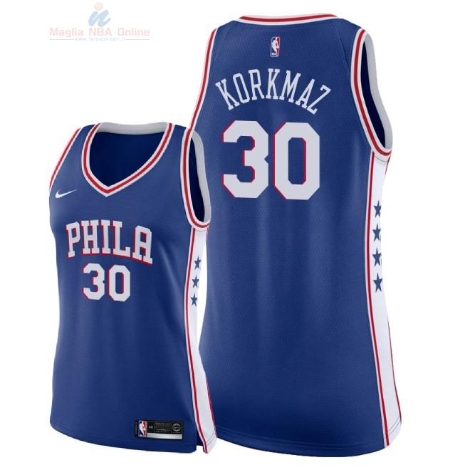 Acquista Maglia NBA Donna Philadelphia Sixers #30 Furkan Korkmaz Blu Icon 2018