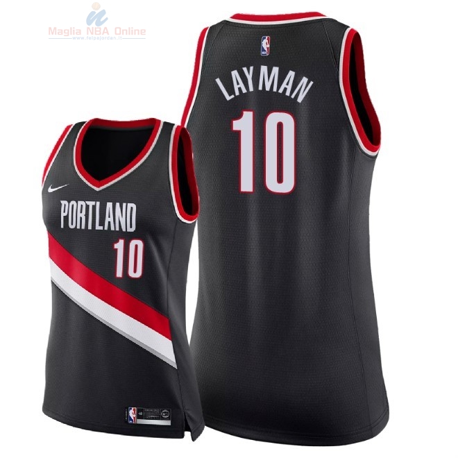 Acquista Maglia NBA Donna Portland Trail Blazers #10 Jake Layman Nero Icon 2018