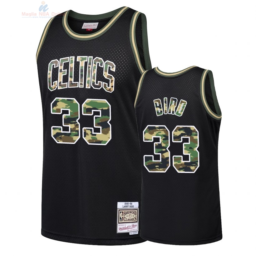 Acquista Maglia NBA Dritto Fire Camo Boston Celtics #33 Larry Bird Nero 2018