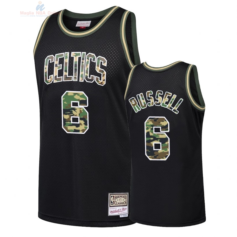 Acquista Maglia NBA Dritto Fire Camo Boston Celtics #6 Bill Russell Nero 2018