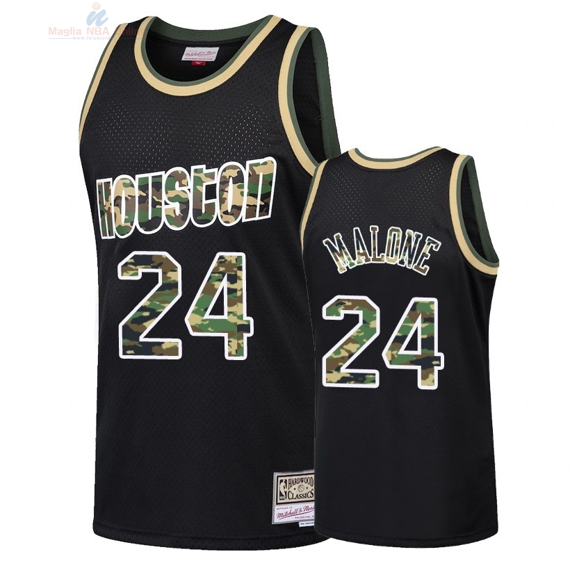 Acquista Maglia NBA Dritto Fire Camo Houston Rockets #24 Moses Malone Nero 2018