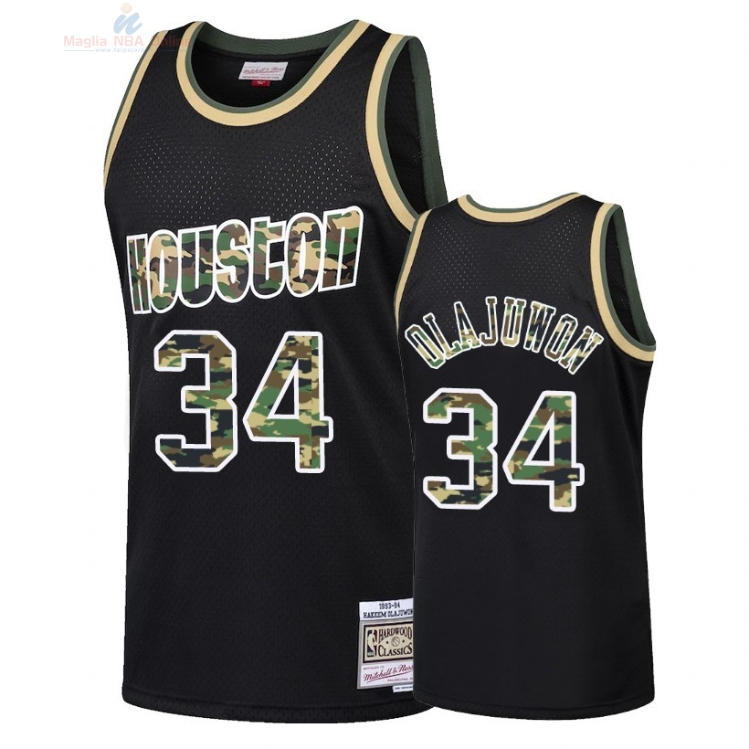 Acquista Maglia NBA Dritto Fire Camo Houston Rockets #34 Hakeem Olajuwon Nero 2018