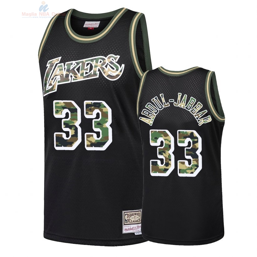 Acquista Maglia NBA Dritto Fire Camo Los Angeles Lakers #33 Kareem Abdul Jabbar Nero 2018