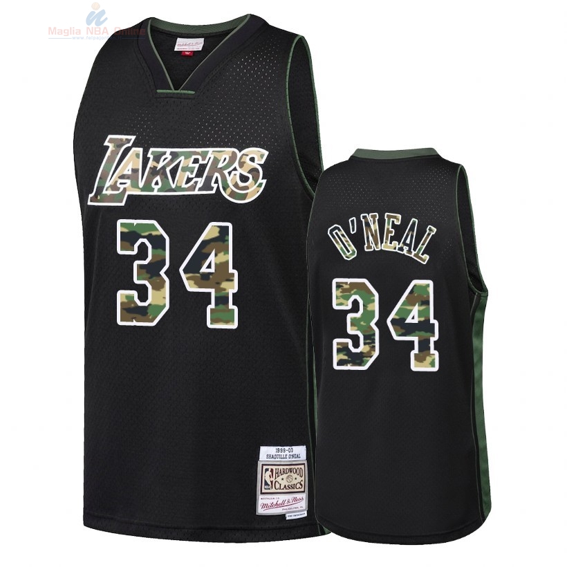 Acquista Maglia NBA Dritto Fire Camo Los Angeles Lakers #34 Shaquille O'Neal Nero 2018