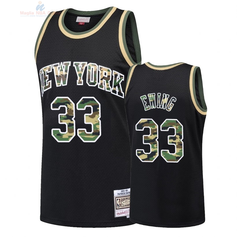 Acquista Maglia NBA Dritto Fire Camo New York Knicks #33 Patrick Ewing Nero 2018