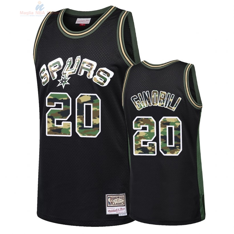 Acquista Maglia NBA Dritto Fire Camo San Antonio Spurs #20 Manu Ginobili Nero 2018