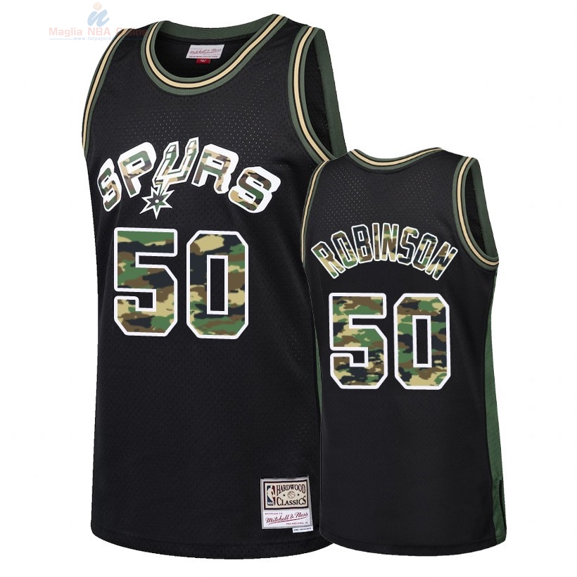 Acquista Maglia NBA Dritto Fire Camo San Antonio Spurs #50 David Robinson Nero 2018