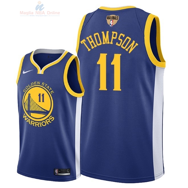 Acquista Maglia NBA Golden State Warriors 2018 Campionato Finali #11 Klay Thompson Blu Icon Patch