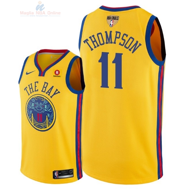 Acquista Maglia NBA Golden State Warriors 2018 Campionato Finali #11 Klay Thompson Giallo Città Patch