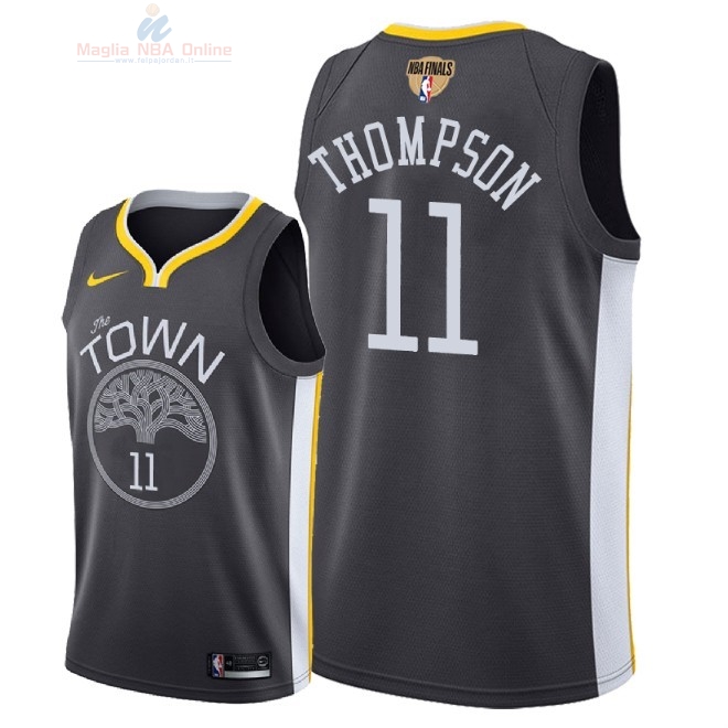 Acquista Maglia NBA Golden State Warriors 2018 Campionato Finali #11 Klay Thompson Nero Statement Patch