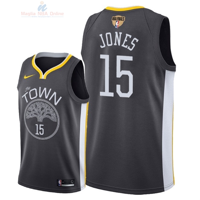 Acquista Maglia NBA Golden State Warriors 2018 Campionato Finali #15 Damian Jones Nero Statement Patch