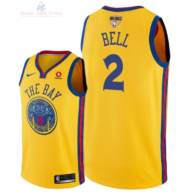 Acquista Maglia NBA Golden State Warriors 2018 Campionato Finali #2 Jordan Bell Giallo Città Patch