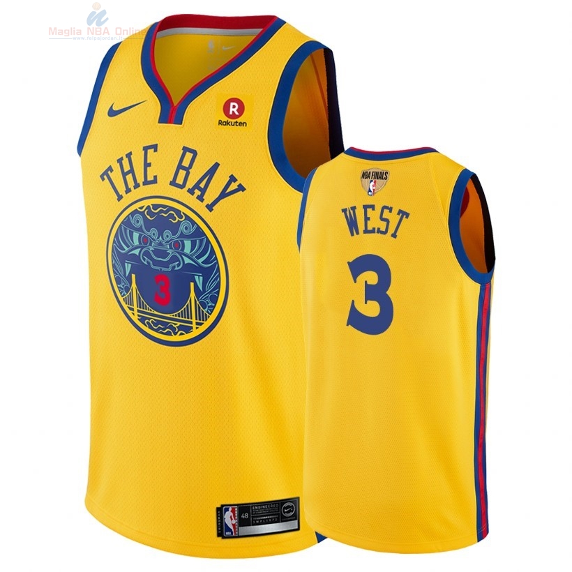 Acquista Maglia NBA Golden State Warriors 2018 Campionato Finali #3 David West Giallo Città Patch