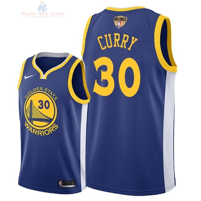 Acquista Maglia NBA Golden State Warriors 2018 Campionato Finali #30 Stephen Curry Blu Icon Patch