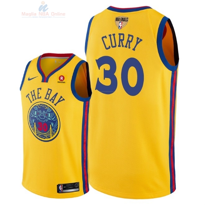 Acquista Maglia NBA Golden State Warriors 2018 Campionato Finali #30 Stephen Curry Giallo Città Patch